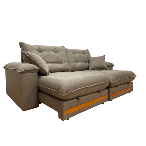 Sofá Retrátil Reclinável 2,10 M Linho Marrom A229 Gael