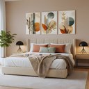 Ver imagem 5 de Kit 3 Quadros Boho Abstrato Folhagem Nude com Moldura:branca