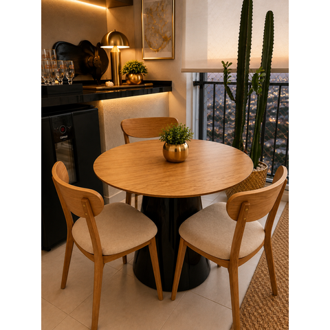 Mesa de Jantar Redonda 70cm Freijó - Base Cone Preto