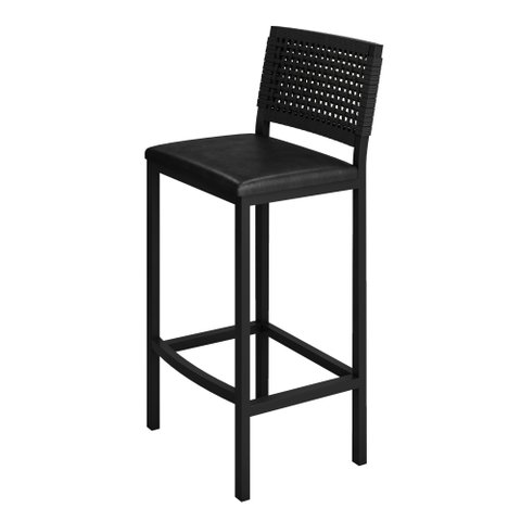 Banqueta Alta Para Cozinha Aço Assento Estofado Madri Preto