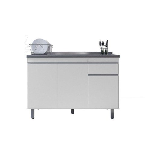 Balcão Gabinete de Pia sem Tampo 120cm 3 Portas Pop - Nathan Móveis Cor Branco