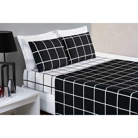 Jogo de Cama Austin Padrão 4 Pç Micropercal 200 Fios Preto