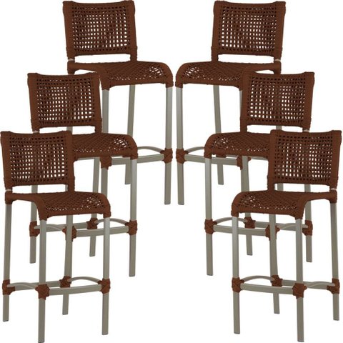 6 Banquetas Haiti em Corda Náutica Alumínio Balcão Edícula Cozinha Trama Original