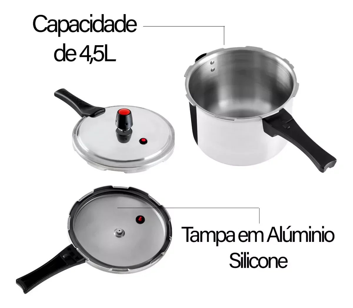 Ver imagem 3 de Panela de Pressão 4,5l Antiaderente Magnific Polida - Panelux