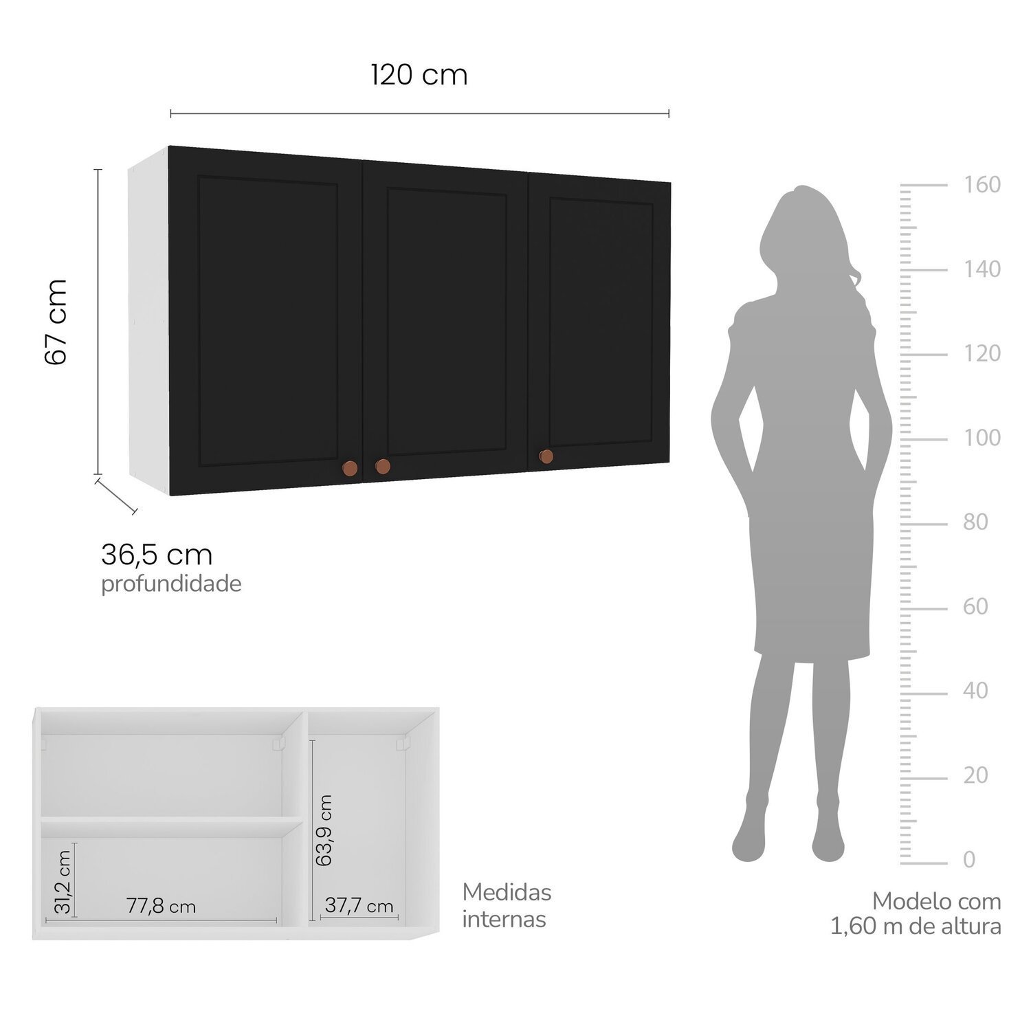 Armário Aéreo 3 Portas 120 Cm Pérola Yescasa - 3