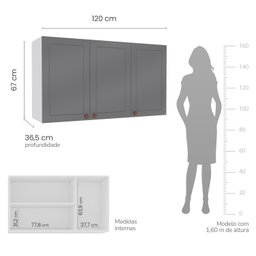 Armário Aéreo 3 Portas 120 Cm Pérola Yescasa - 4
