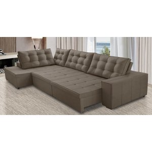 Sofá de Canto Retrátil e Reclinável com Molas 3,40x2,00 Esq Berlim Suede Cappuccino Mirra Decor