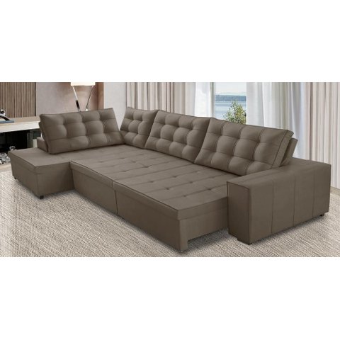 Sofá de Canto Retrátil e Reclinável com Molas 3,40x2,00 Esq Berlim Suede Cappuccino Mirra Decor