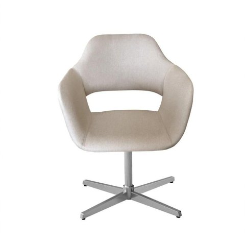 Poltrona Zara Giratória em Linho com Base de Metal Bege Bella Decor