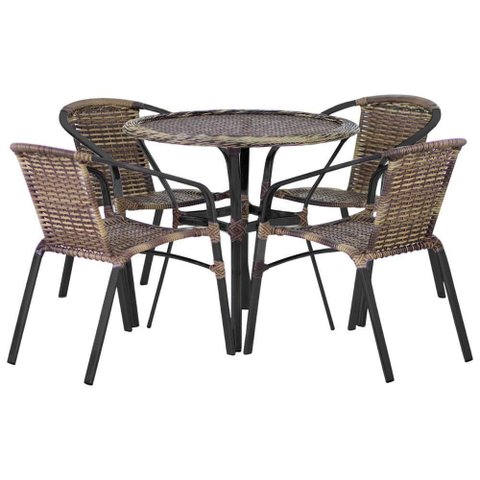 Kit 4 Cadeiras Alumínio e Mesa Tampo Varanda Piscina Jardim Cappuccino