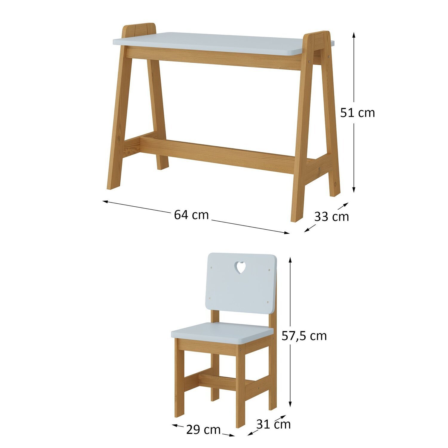 Conjunto Mesa Escrivaninha + 1 Cadeira Infantil Sofia Azul/ Mel Madeira de Pinus / Mdf - 3