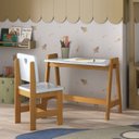 Ver imagem 1 de Conjunto Mesa Escrivaninha + 1 Cadeira Infantil Sofia Azul/Mel Madeira Maciça e MDF