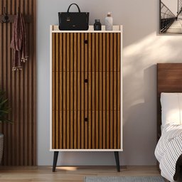 Sapateira Vertical 3 Gaveta Basculante Off White/Ripado 2 Mesinha Canto Quarto Off White/Cinamomo - 2