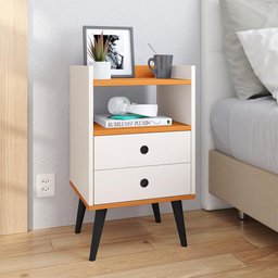 Sapateira Vertical 3 Gaveta Basculante Off White/Ripado 2 Mesinha Canto Quarto Off White/Cinamomo - 3