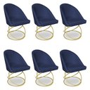 Ver imagem 1 de Kit 06 Cadeiras Poltrona de Jantar Bela Veludo Azul Marinho Base Metálica Luxo Dourado - Pallazio