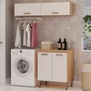 Ver imagem 1 de Lavanderia Modulada 3 Peças,2 Armários Aéreos e 1 Balcão 70cm Essência 100% MDF Bege/Freijó