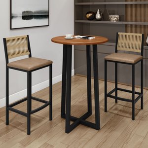 Conjunto Bistrô Coliseu Tampo Maciço Pinus 70cm com 2 Banquetas Barcelona