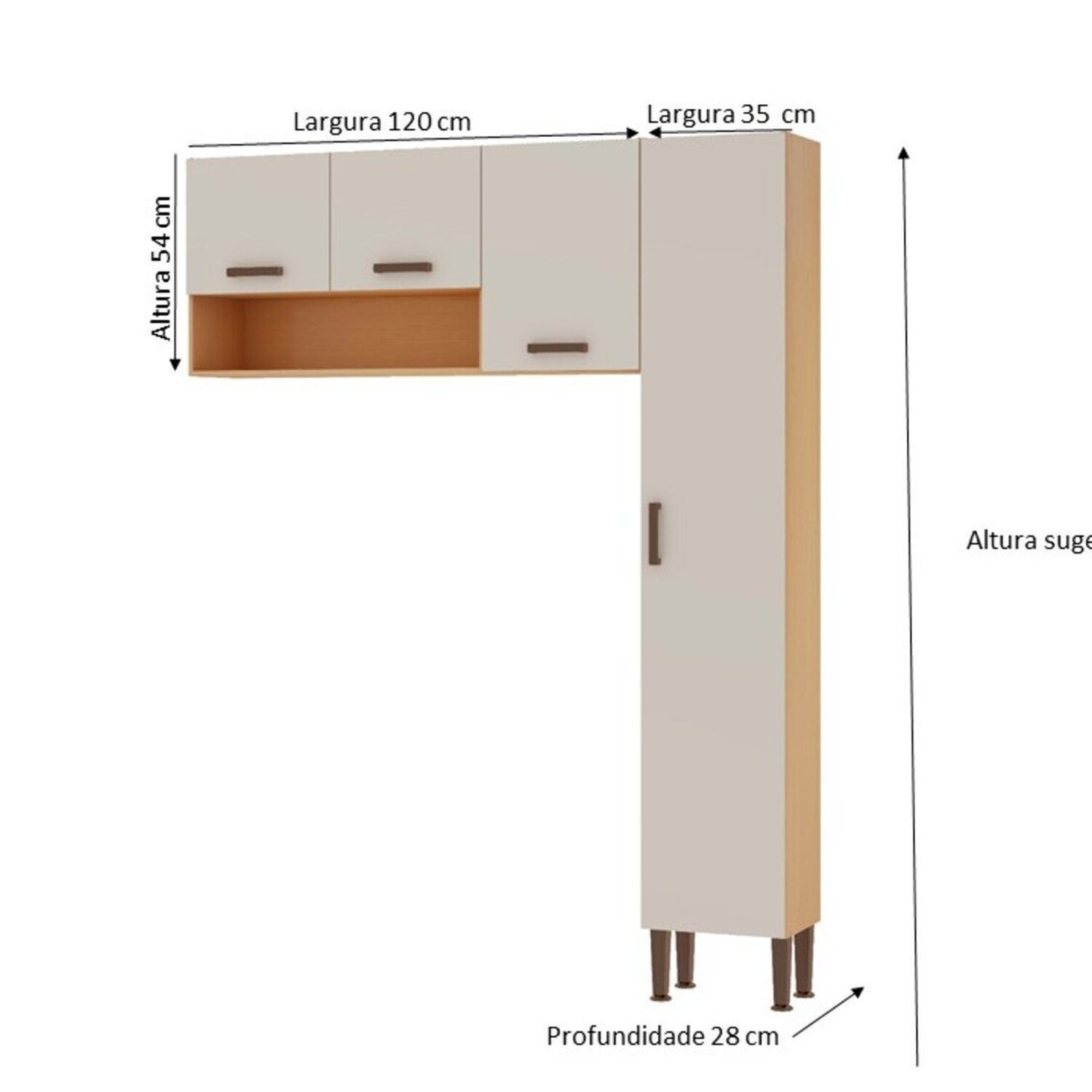 Lavanderia Modulada 2 Peças, 1 Armário Alto e Aéreo de 120cm Essência 100% Mdf - 4