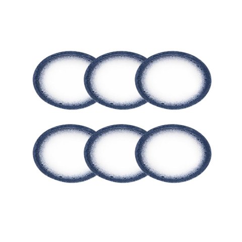 Jogo 6 Pratos de Sobremesa em Porcelana Branco e Azul 20cm Bm0010 Btc