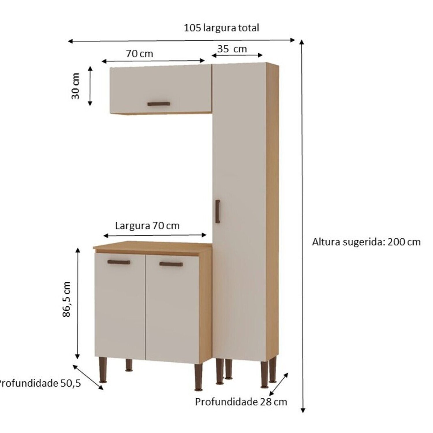 Lavanderia Modulada 3 Peças, 1 Armário Alto, 1 Aéreo de 70cm e Balcão de 70cm Essência 100% Mdf - 4