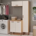 Ver imagem 1 de Lavanderia Modulada 3 Peças, 1 Armário Alto, 1 Aéreo de 70cm e Balcão de 70cm Essência 100% MDF Bege/Freijó