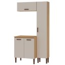 Ver imagem 2 de Lavanderia Modulada 3 Peças, 1 Armário Alto, 1 Aéreo de 70cm e Balcão de 70cm Essência 100% MDF Bege/Freijó