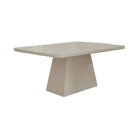 Mesa de Jantar Slim Retangular Tampo MDF/Vidro 160cm Pampulha New Moveis Leifer Off White, Reto com 