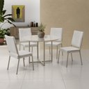 Ver imagem 1 de Conjunto Sala de Jantar Mesa em MDF com Vidro 4 Cadeiras Moscou Bege/Champagne/Off White