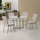 Ver imagem 1 de Conjunto Sala de Jantar Mesa em MDF com Vidro 4 Cadeiras Moscou Marrom/Fendi/Off White