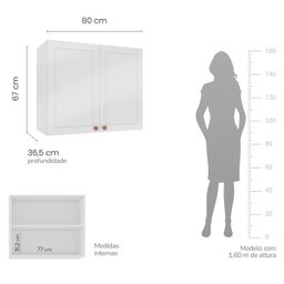 Armário Aéreo 2 Portas 80 Cm Pérola Yescasa - 5