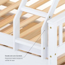 Treliche com Cama Casal Premium com Gavetas Madeira Maciça Branco Megamobilia - 5