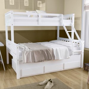 Treliche com Cama Casal Premium com Gavetas Madeira Maciça Branco Megamobilia