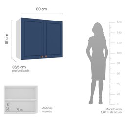 Armário Aéreo 2 Portas 80 Cm Pérola Yescasa - 5