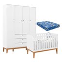 Ver imagem 1 de Berço Americano e Guarda Roupa Unique 4 Portas Branco Soft Eco Wood com Colchão Ortobom - Matic