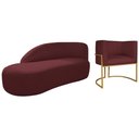 Ver imagem 1 de Kit Divã Luna 140cm Lado Esquerdo e 01 Poltrona Base de Ferro Dourado Suede Cor Bordô