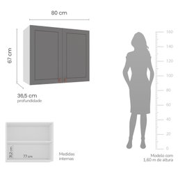 Armário Aéreo 2 Portas 80 Cm Pérola Yescasa - 5