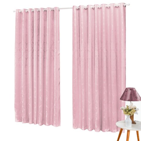 Cortina Jacquard 3,0 X 2,7m Sala Quarto Rosa Lilly Home Enxovais