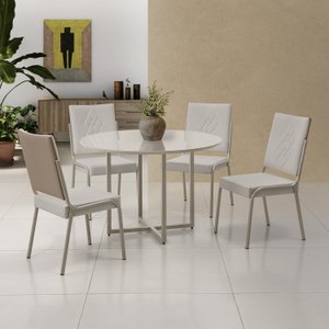 Conjunto Sala de Jantar Mesa em Mdf com Vidro com 4 Cadeiras Moscou