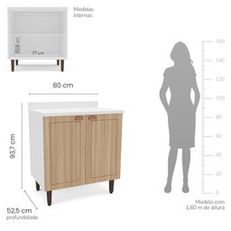 Balcão para Cozinha 2 Portas 80 Cm Pérola Yescasa - 5