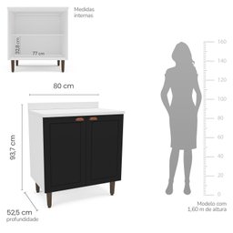 Balcão para Cozinha 2 Portas 80 Cm Pérola Yescasa - 5