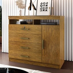 Cômoda Ipanema Sapateira espaço para tv com 4 Gavetas 1 Porta 2 nichos MobyCasa Moveis Canela Off Wh - 1 Cômoda Ipanema Sapateira espaço para tv com 4 Gavetas 1 Porta 2 nichos MobyCasa Moveis Canela Off Wh - 1