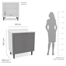 Balcão para Cozinha 2 Portas 80 Cm Pérola Yescasa - 5