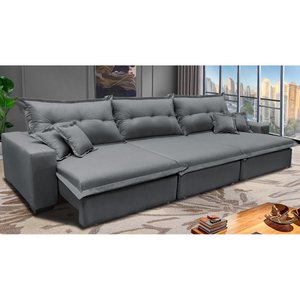 Sofá Retrátil e Reclinável 3.52m com Molas Ensacadas Cama inBox Prime Tecido Linho Cinza Escuro