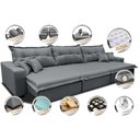 Ver imagem 3 de Sofá Retrátil e Reclinável 3.52m com Molas Ensacadas Cama inBox Prime Tecido Linho Cinza Escuro