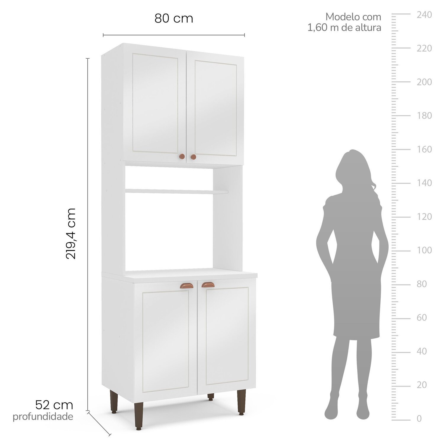 Paneleiro / Torre Quente 4 Portas 2 Nichos para Forno e Utensílios com 80 Cm Pérola Yescasa - 5