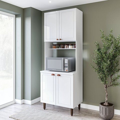 Paneleiro/Torre Quente 4 Portas 2 Nichos para Forno e Utensílios com 80 cm Pérola Yescasa Branco