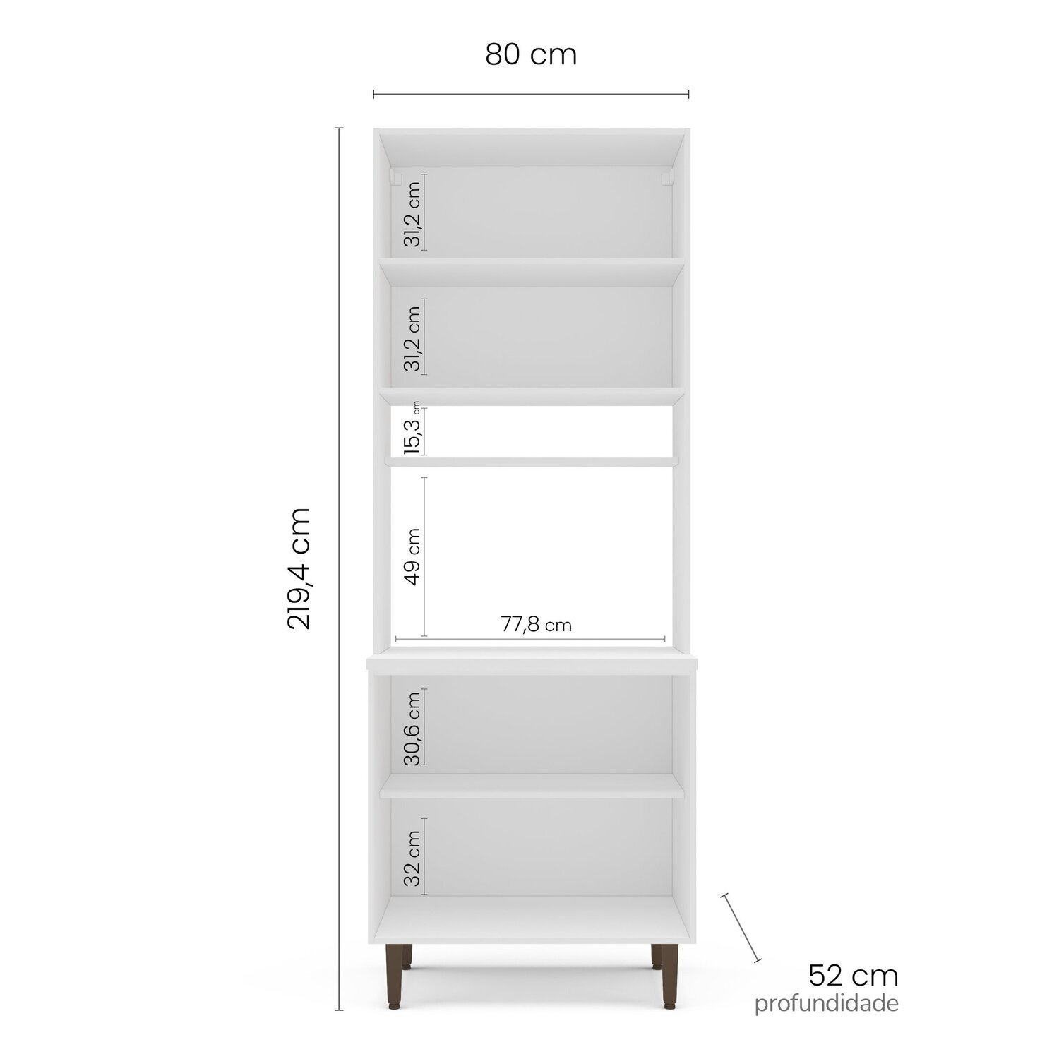 Paneleiro / Torre Quente 4 Portas 2 Nichos para Forno e Utensílios com 80 Cm Pérola Yescasa - 4