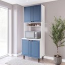 Ver imagem 1 de Paneleiro/Torre Quente 4 Portas 2 Nichos para Forno e Utensílios com 80 cm Pérola Yescasa Azul/Branc