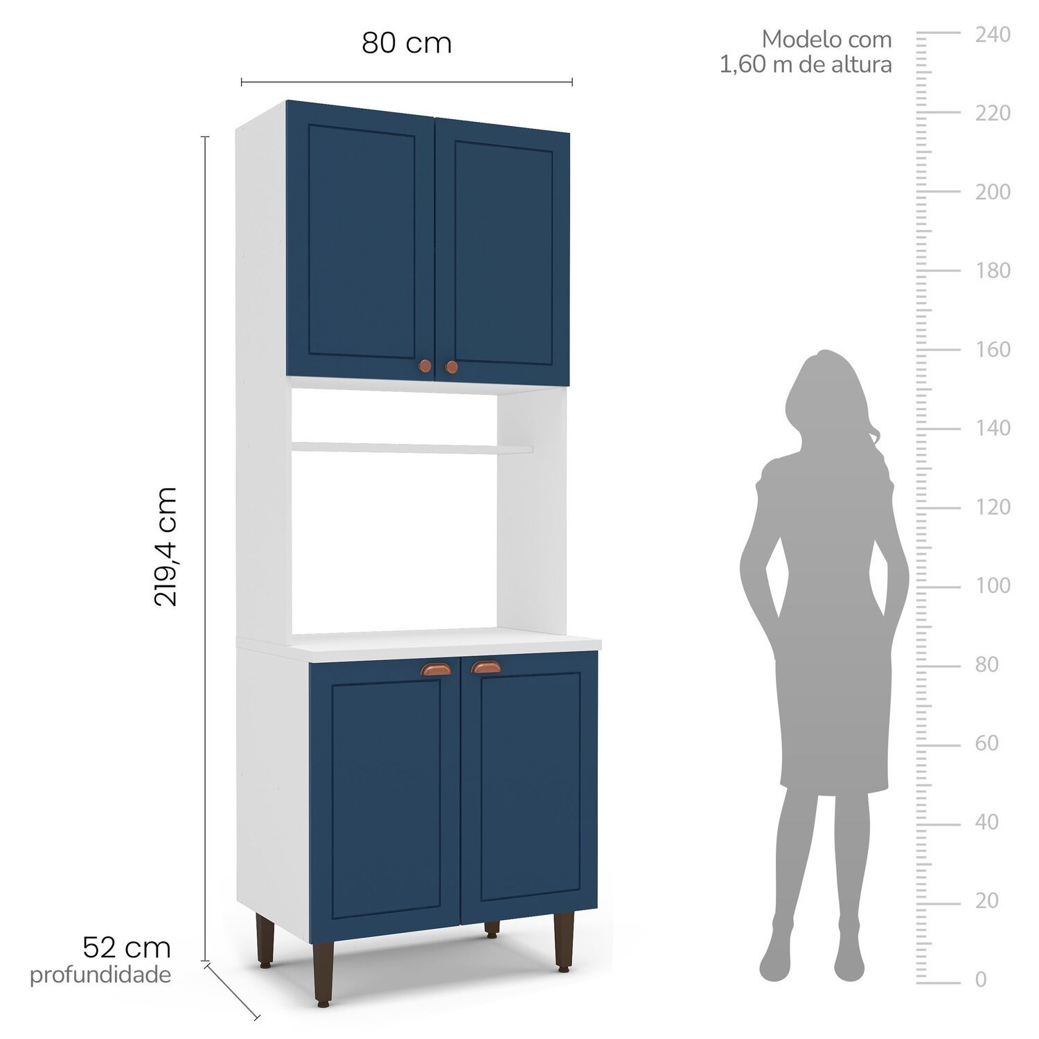 Paneleiro / Torre Quente 4 Portas 2 Nichos para Forno e Utensílios com 80 Cm Pérola Yescasa - 5