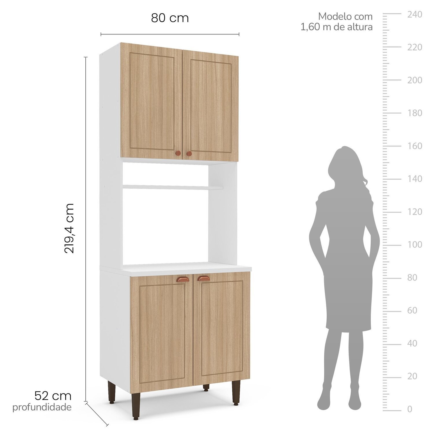 Paneleiro / Torre Quente 4 Portas 2 Nichos para Forno e Utensílios com 80 Cm Pérola Yescasa - 5